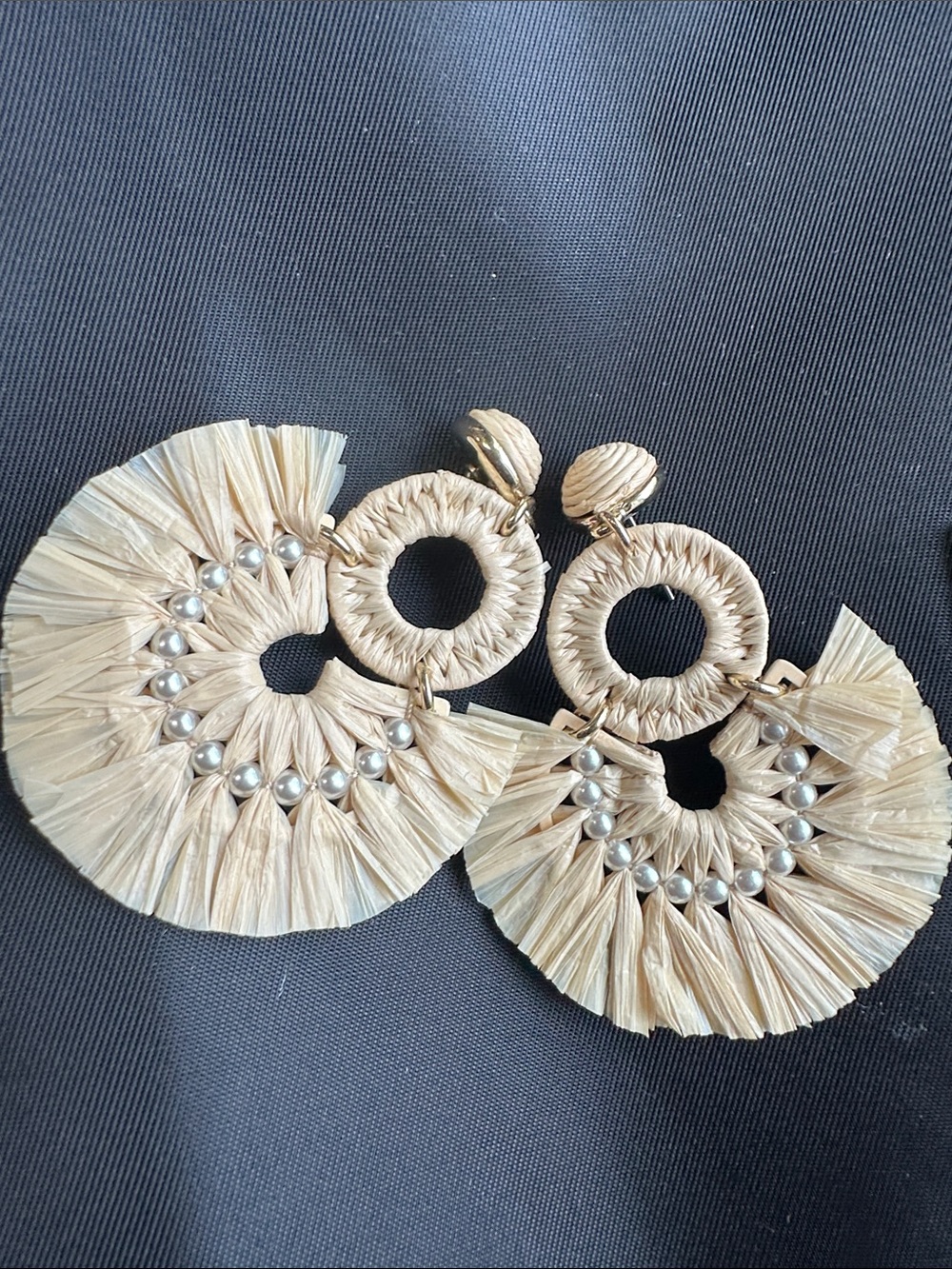 J. Crew Natural Raffia Hoop Drop Earrings with Pearl Accents